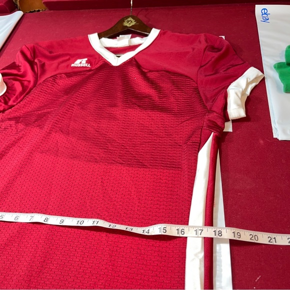 RUSSELL sporty spice SHIRT DRESS athletic burgundy White Stripes Short Sleeve Lg - Picture 7 of 16